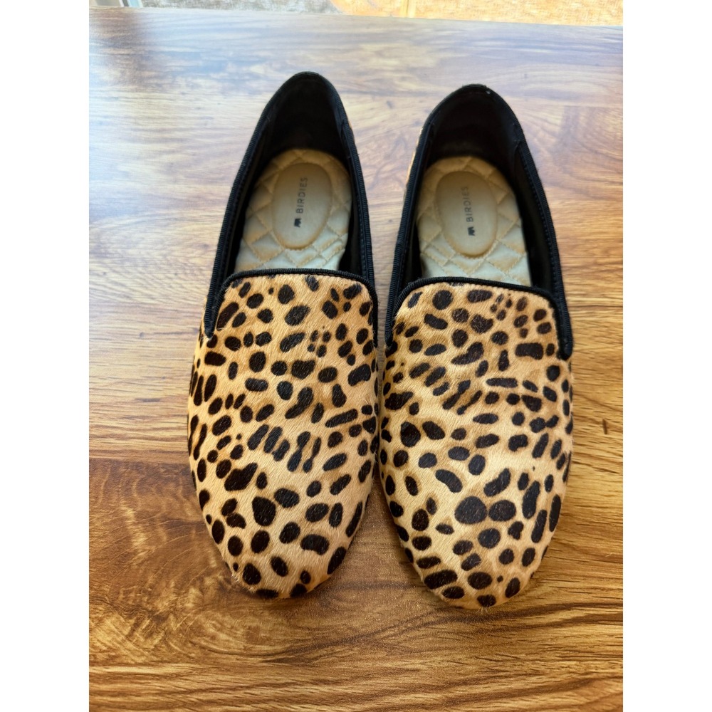 Birdies The Starling Leopard Calf Hair Loafers Flats Smoking Slipper Sz 8